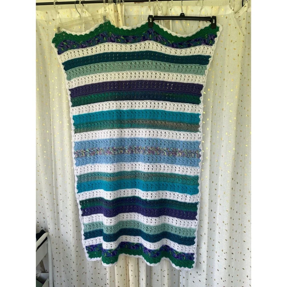 Handmade Handcrafted By Jane Wilson Sailing Ocean Crochet Stripe Baby Blanket